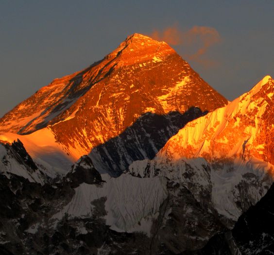 Glaciologist Kimberly Casey took this photo of Mt. Everest (left peak) lit by the sunset while she was in the field at Khumbu Glacier in the Nepali Himalayas. 
You can read about Casey’s glaciology work here: http://www.nasa.gov/topics/earth/features/glacier-debris.html

Credit: NASA/GSFC/Kimberly Casey

NASA image use policy.

NASA Goddard Space Flight Center enables NASA’s mission through four scientific endeavors: Earth Science, Heliophysics, Solar System Exploration, and Astrophysics. Goddard plays a leading role in NASA’s accomplishments by contributing compelling scientific knowledge to advance the Agency’s mission.

Follow us on Twitter

Like us on Facebook

Find us on Instagram